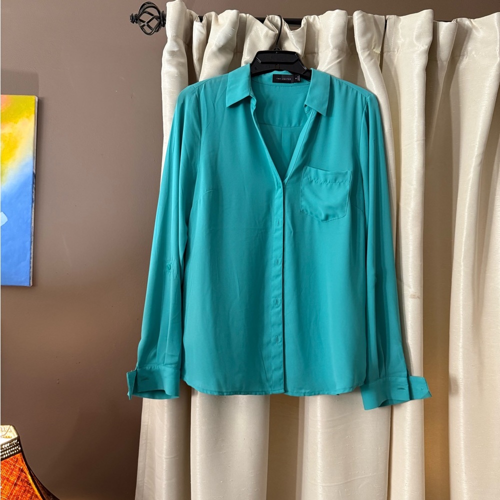 Limited Teal Button-Up Blouse (100% polyester)